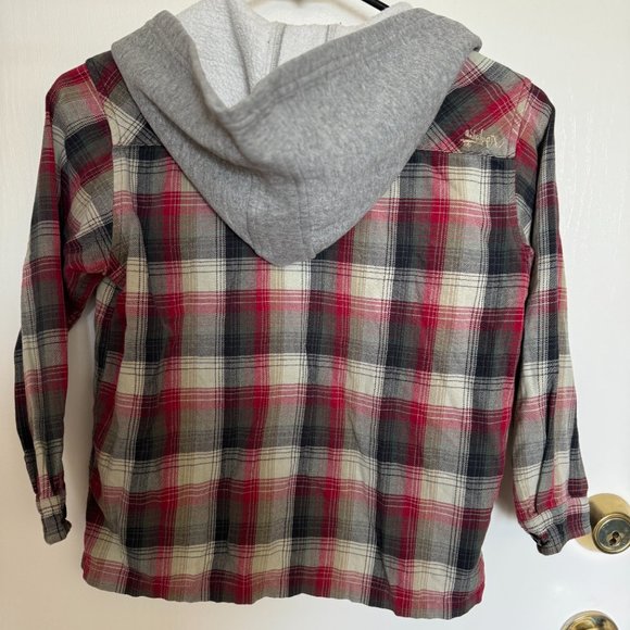 Quiksilver hooded flannel shirt Kids Size 7x red/grey/cream surf skater beach - Picture 3 of 7